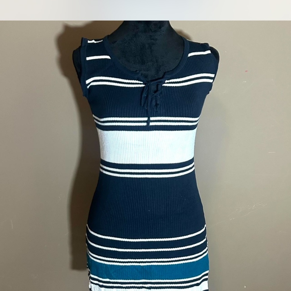 Moral Fiber Navy and White Knit Top